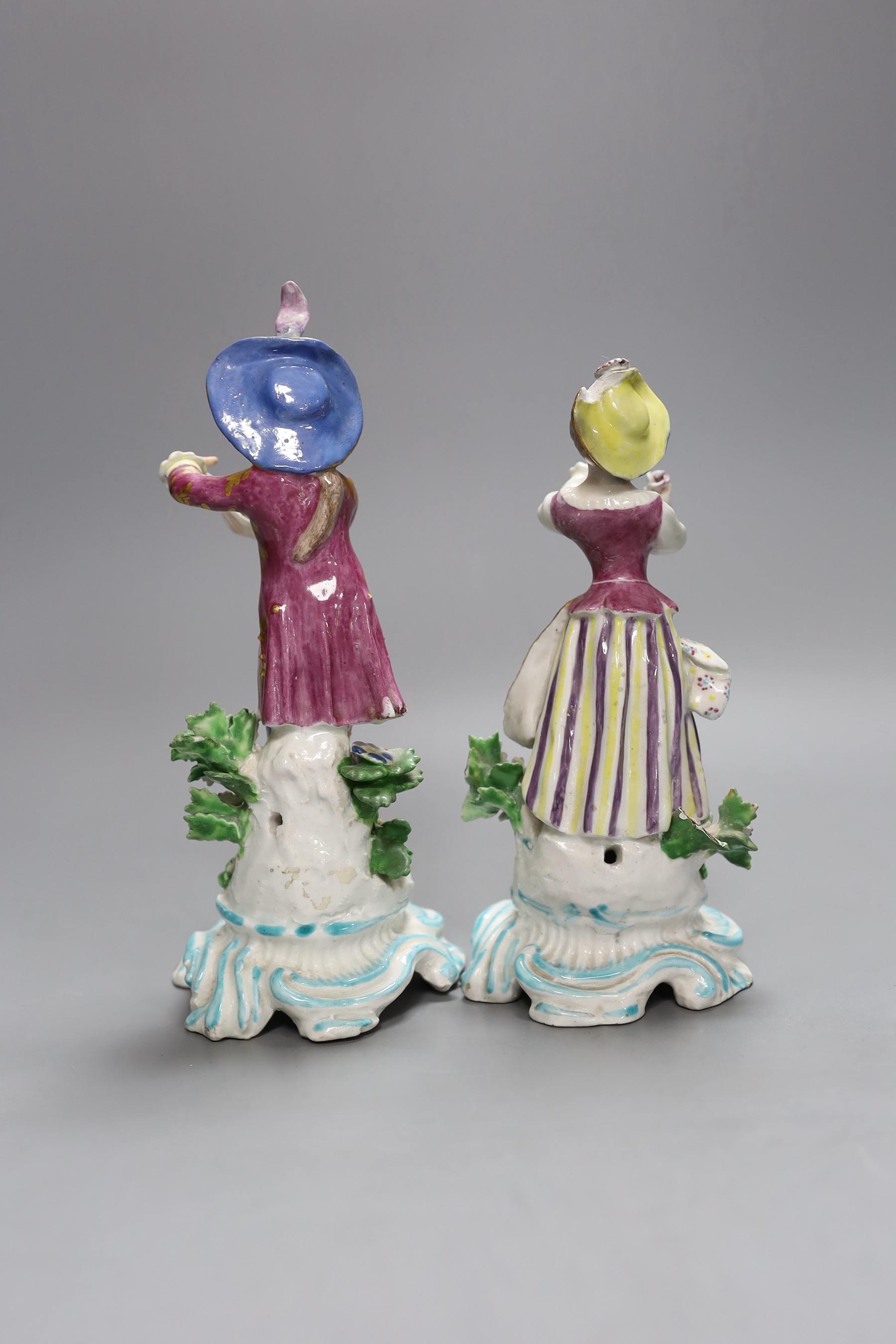 Two Bow figures of New Dancers, each standing on a rococo scroll base, c.1765-70, 21cm